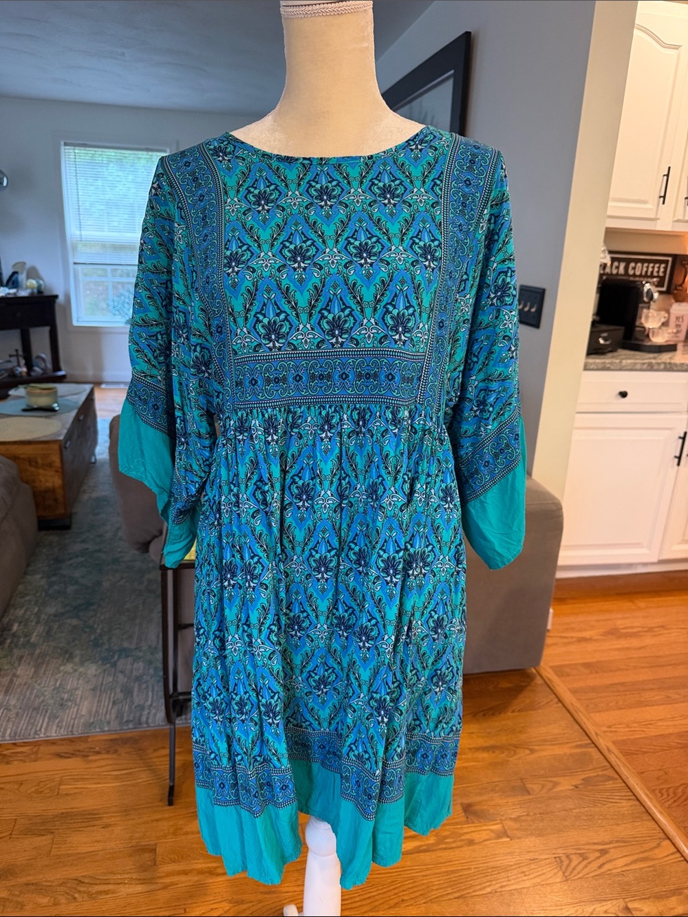 Boho Teal Printed Women's Dress